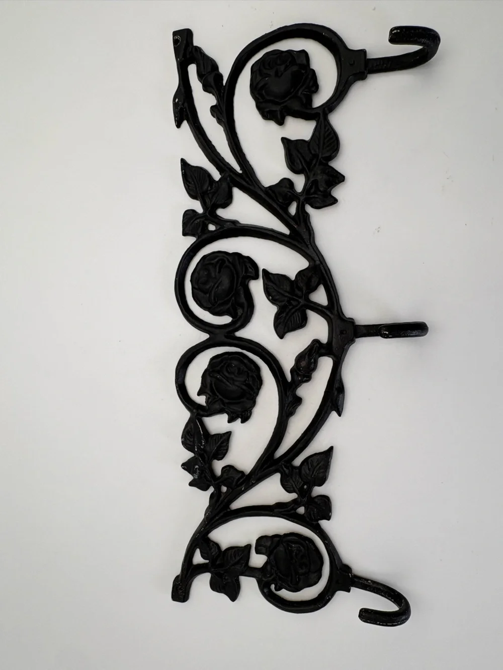 Gorgeous Vintage Black Floral Cast Iron Wall Hook - Decorative with 3 Hooks